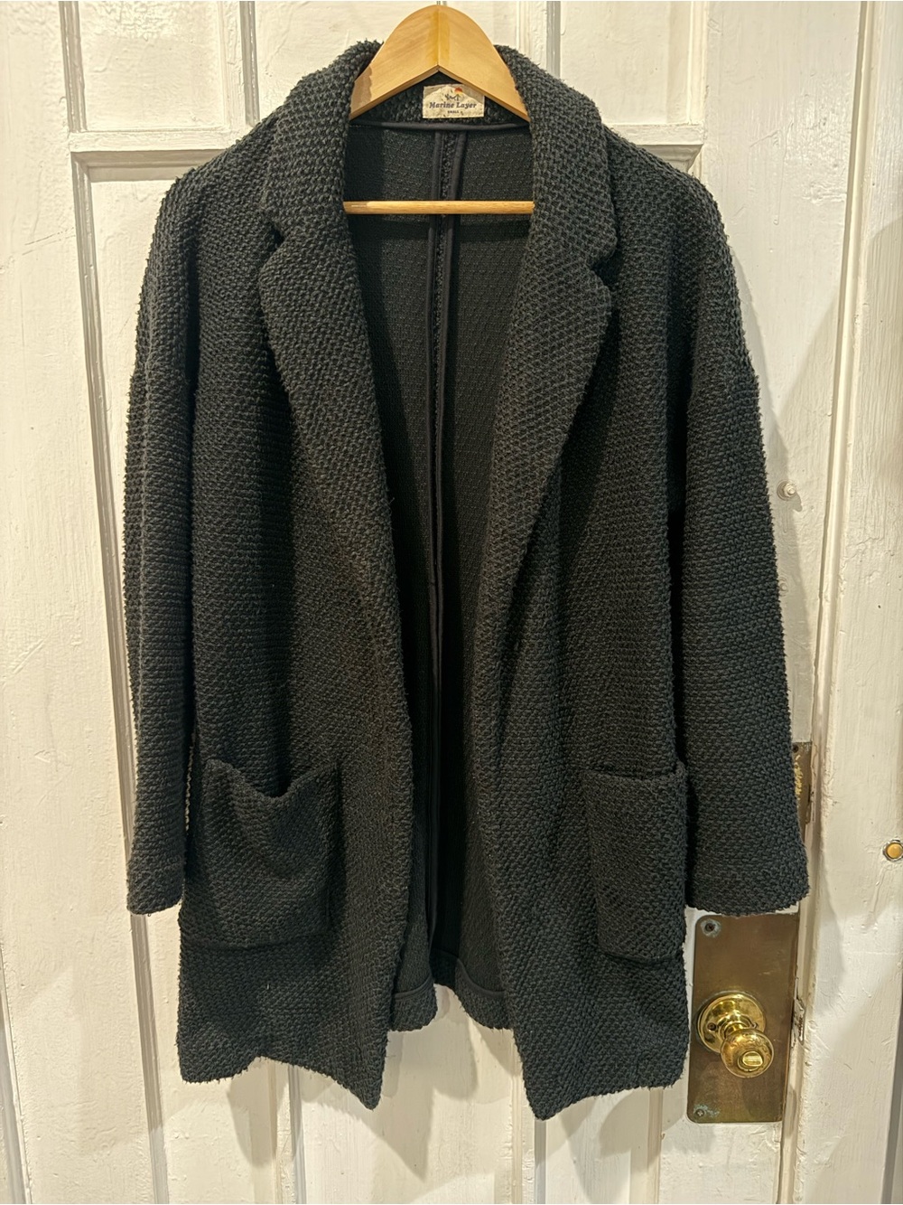 Marine Layer Black Textured Knit Open Blazer